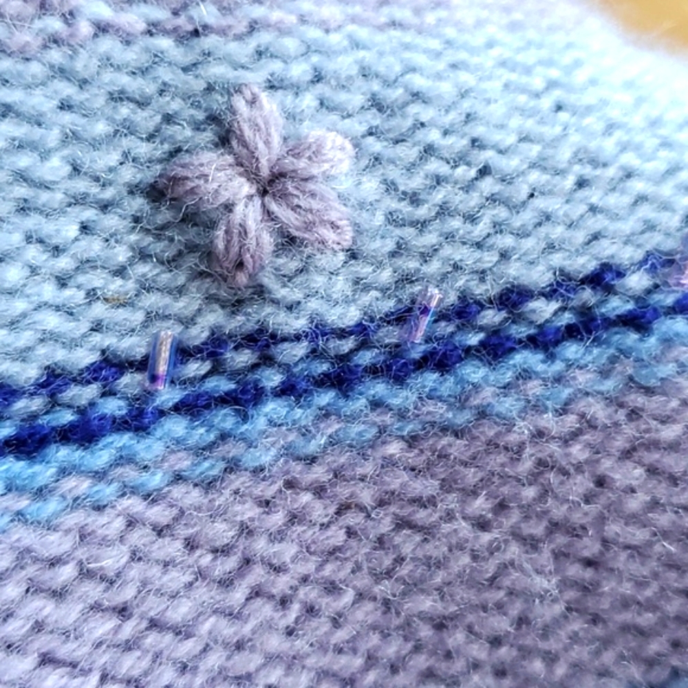Vintage Ann Taylor Fair Isle Lavander Wool Sweater Embroidered Beaded Si… - Picture 11 of 12